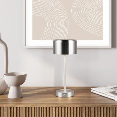 Lampada da tavolo ricaricabile moderna in nichel, Dustin, 1W, 3000K LED, controllo touch