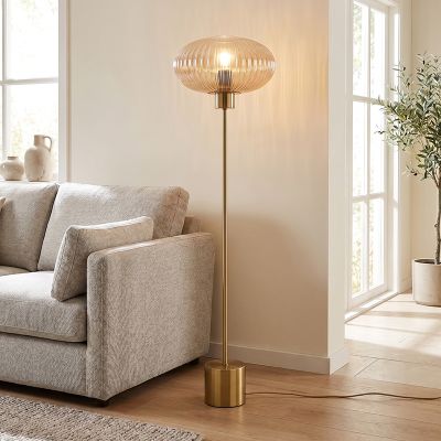 Lampada da terra ambrata design, Charlois, con interruttore