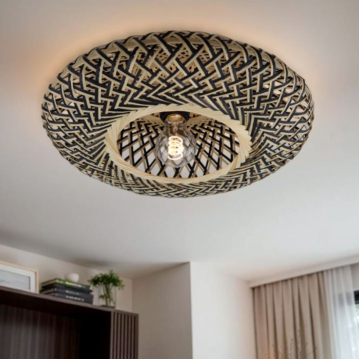 Plafoniera in rattan marrone, Heimen