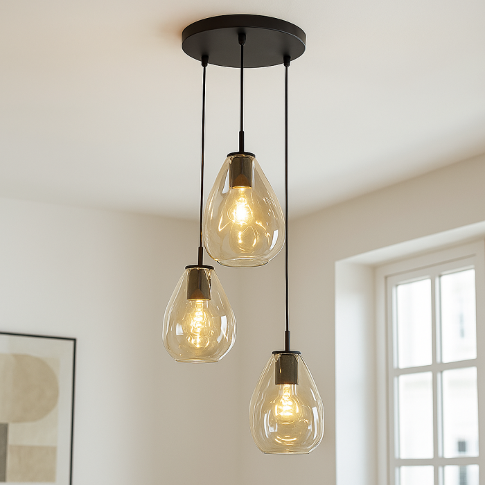 Lampada a sospensione ambrata design, Evito