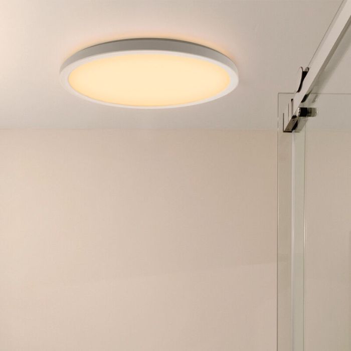 Plafoniera bianca in plastica, Shona, 18W, 3000K LED, dimmer in 3 fasi