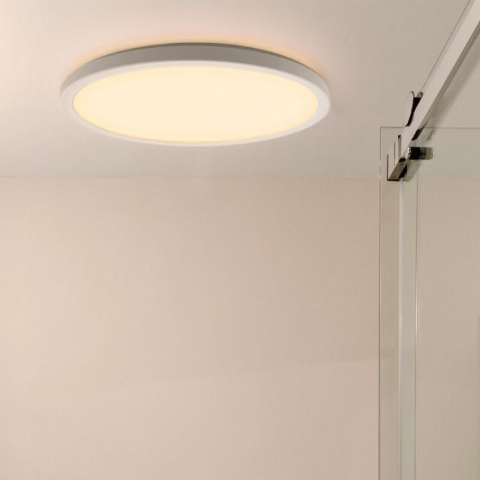 Plafoniera bianca in plastica, Shona, 22W, 3000K LED, dimmer in 3 fasi