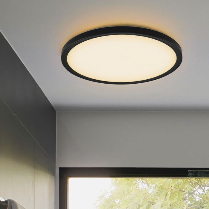 Plafoniera nera in plastica, Shona, 18W, 3000K LED, dimmer in 3 fasi