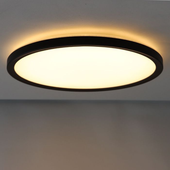Plafoniera nera in plastica, Shona, 22W, 3000K LED, dimmer in 3 fasi