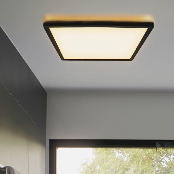 Plafoniera nera in plastica, Shona, 22W, 3000K LED, dimmer in 3 fasi