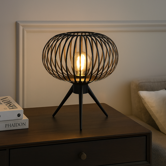 Lampada da tavolo nera industriale, Lieve, con interruttore