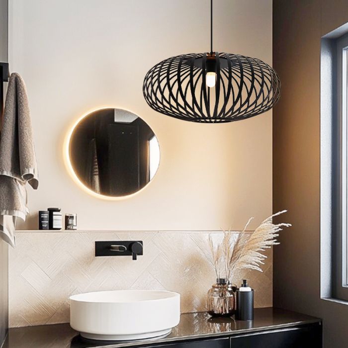 Lampada a sospensione da bagno nera industriale, Lieve, IP44