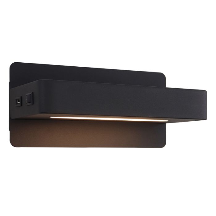 Applique da parete nera moderna, Gregor, 10W, 3000K LED, con interruttore