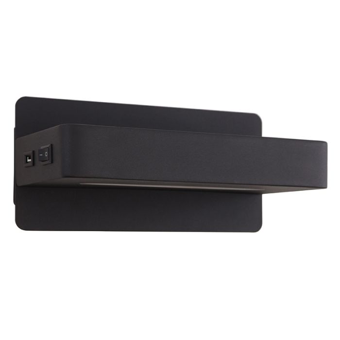 Applique da parete nera moderna, Gregor, 10W, 3000K LED, con interruttore