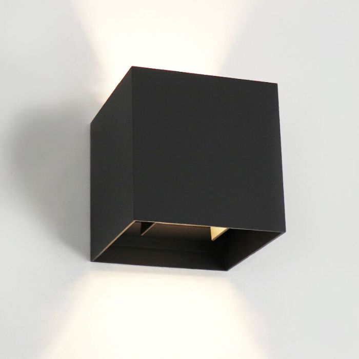 Lampada da parete up down nera moderna, Dion, 6W, dim to warm LED, IP65