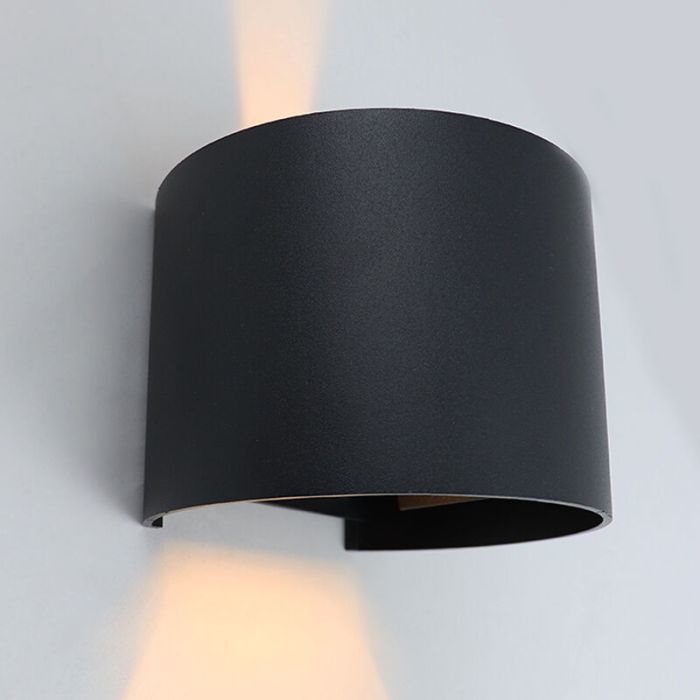 Lampada da parete up down nera moderna, Dion, 6W, 3000K LED, IP65