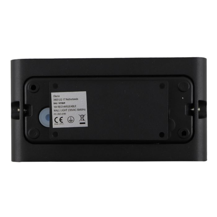 Applique ricaricabile nera moderna, Rodigo, 1W, 3000K LED, IP44