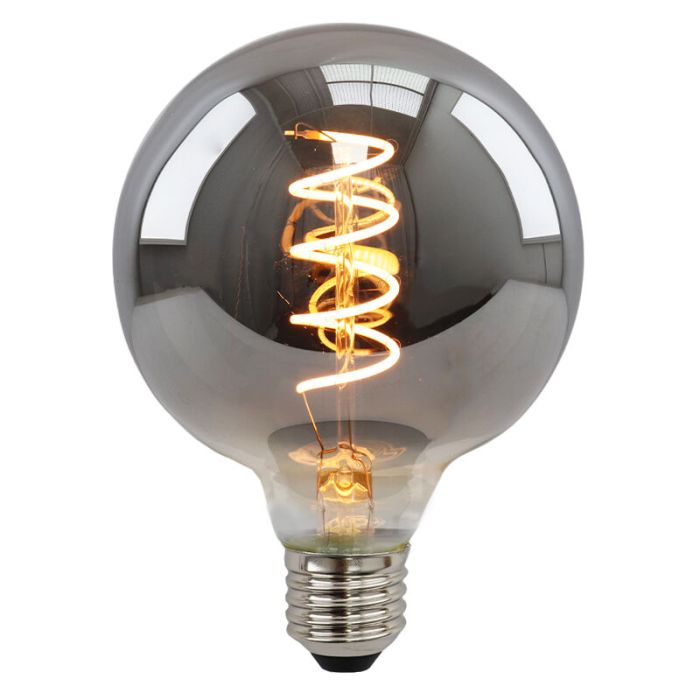 Lampadina LED Olucia E27 dimmerabile, Tuelo, G95, 4w, vetro fumé, 2200k