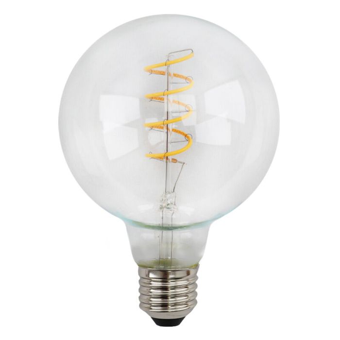 Lampadina LED Olucia E27 dimmerabile, Tuelo, G95, 4w, vetro trasparente, 2700k