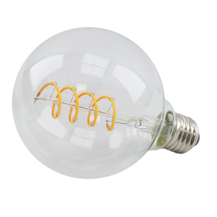 Lampadina LED Olucia E27 dimmerabile, Tuelo, G95, 4w, vetro trasparente, 2700k