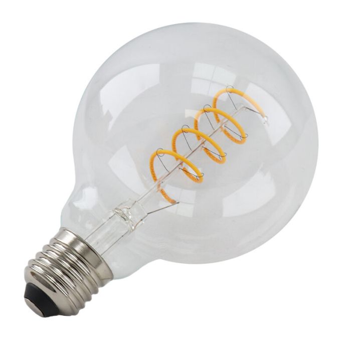 Lampadina LED Olucia E27 dimmerabile, Tuelo, G95, 4w, vetro trasparente, 2700k