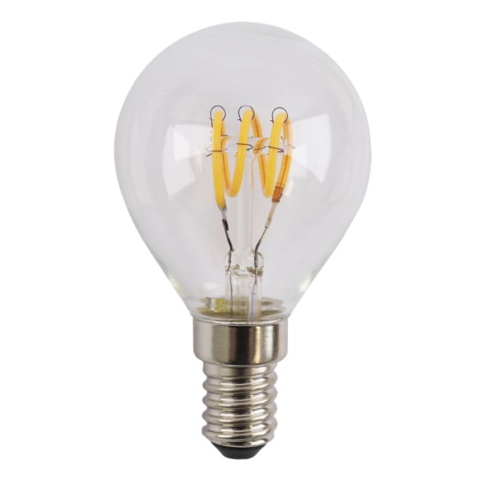 Olucia lampadina a filamento LED E14 regolabile Tuelo, P45, 4W, 2700K