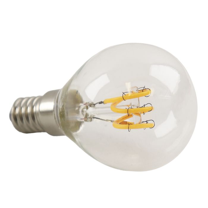 Olucia lampadina a filamento LED E14 regolabile Tuelo, P45, 4W, 2700K