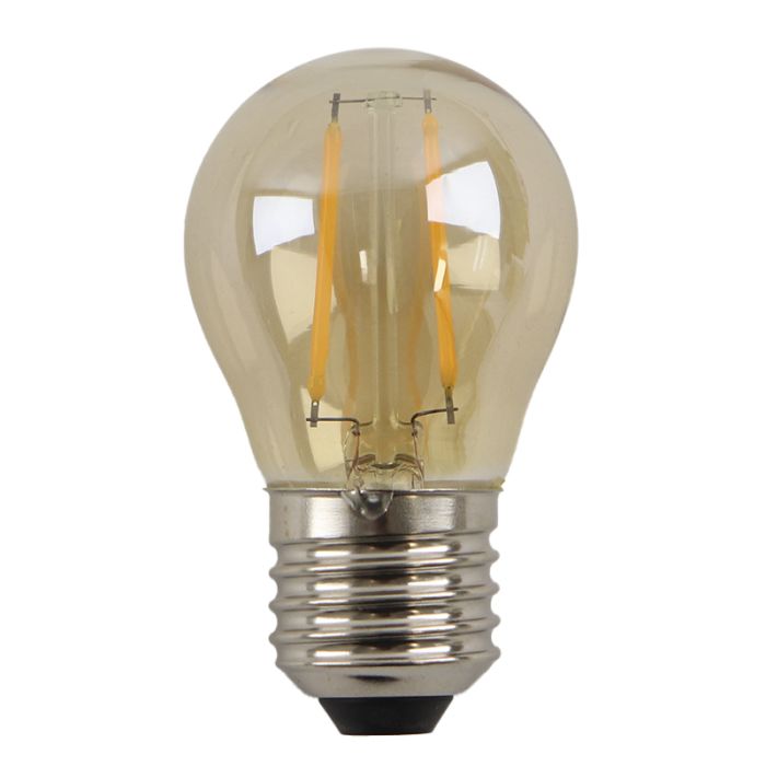 Olucia lampadina a filamento LED E27 regolabile Melchis, ambra, P45, 2W, 2200K