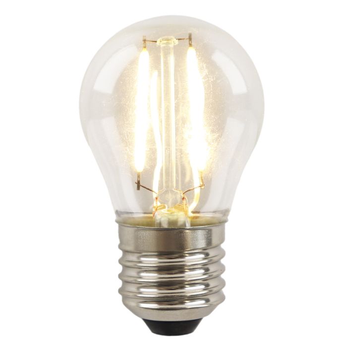 Olucia lampadina a filamento LED E27 regolabile Melchis, P45, 2W, 2700K