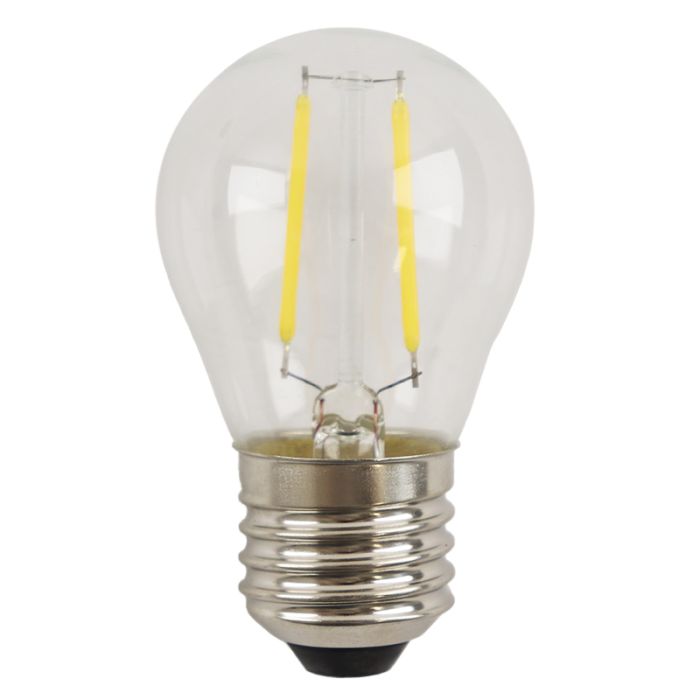 Olucia lampadina a filamento LED E27 regolabile Melchis, P45, 2W, 2700K