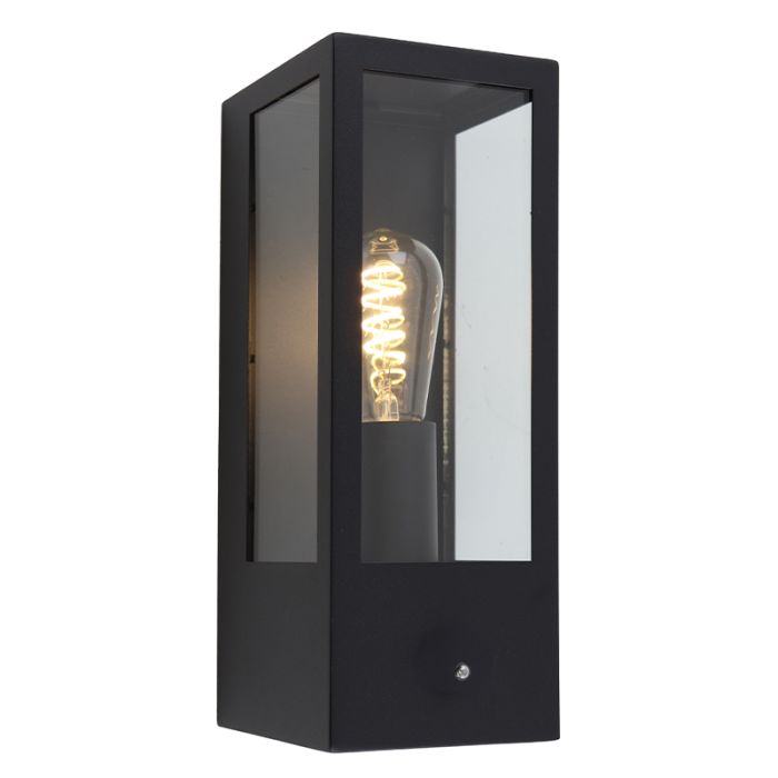 Applique da esterno con sensore crepuscolare nera moderna, Senne, IP44