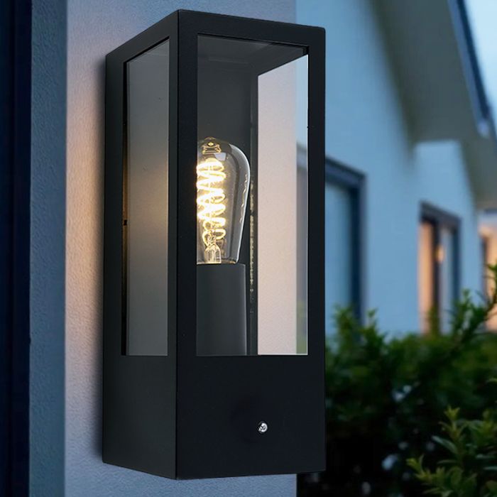 Applique da esterno con sensore crepuscolare nera moderna, Senne, IP44
