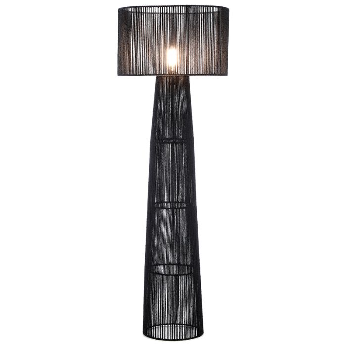 Lampada da terra nera rustica, Sanny, con interruttore