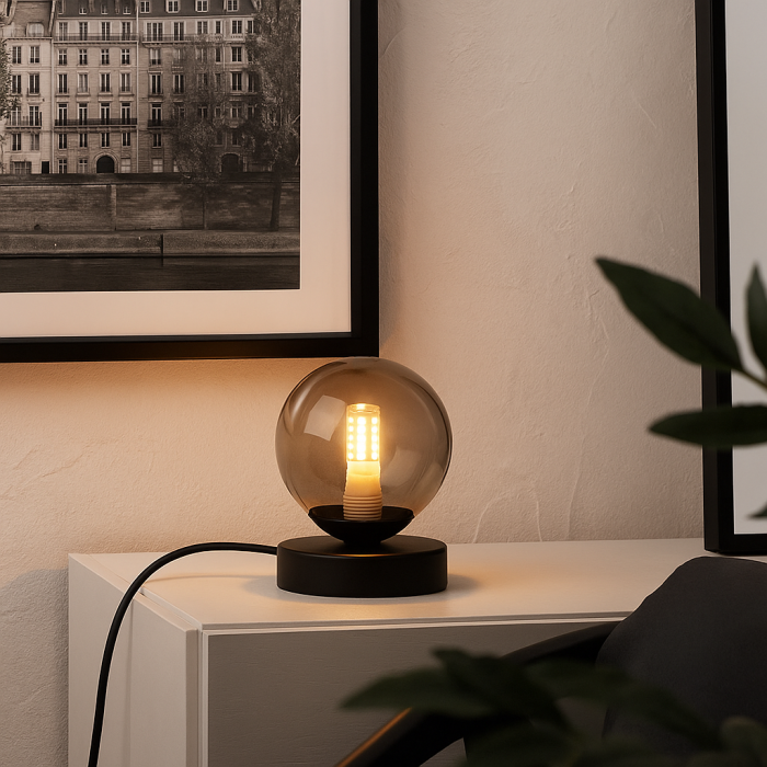 Lampada da tavolo grigia design, Stacy, con interruttore