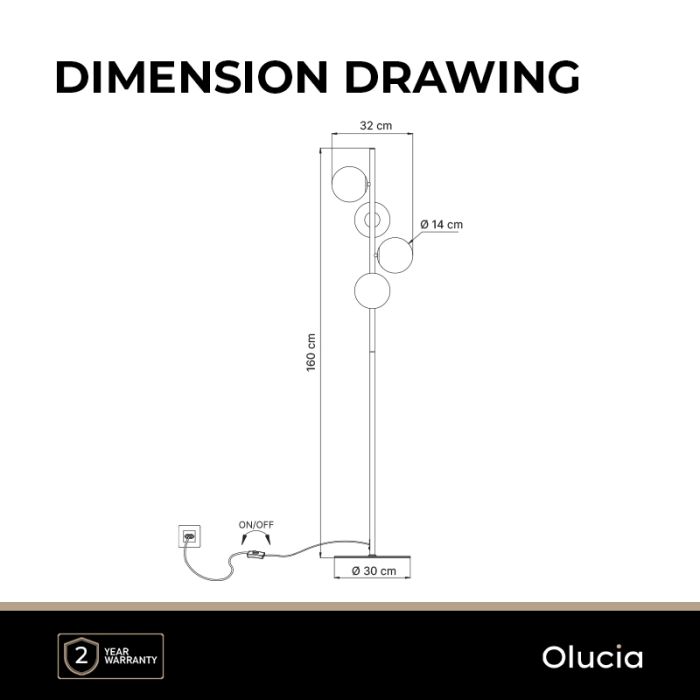 Lampada da terra grigia design, Remo, con interruttore