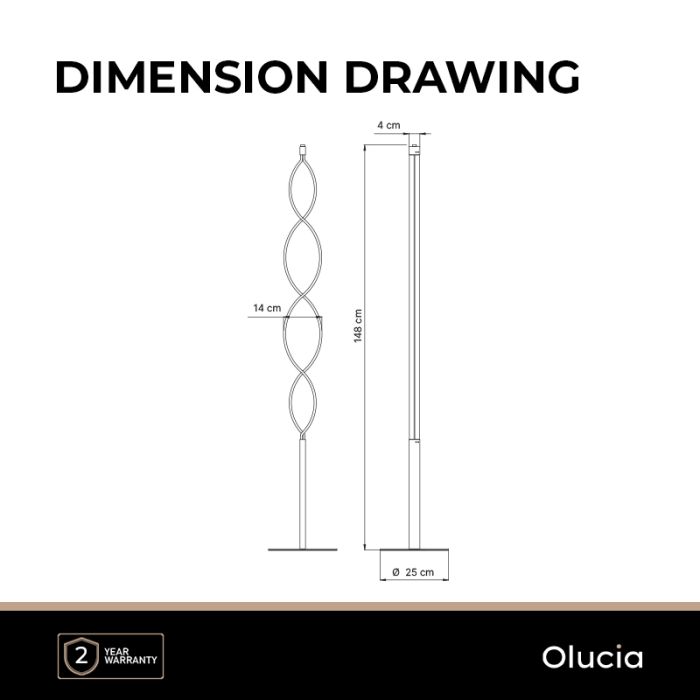 Lampada da terra nera design, Kuno, 36W, 3000K LED, dimmer in 3 fasi