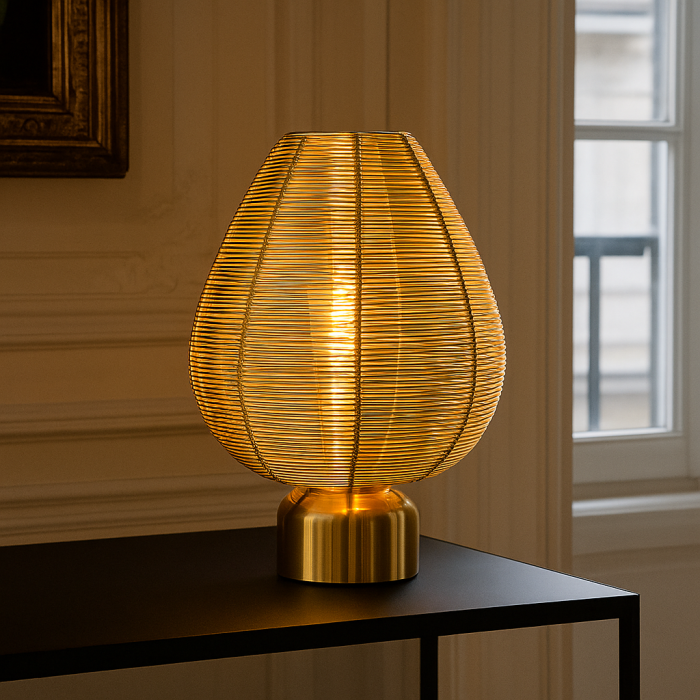 Lampada da tavolo in ottone moderna, Lesly, con interruttore