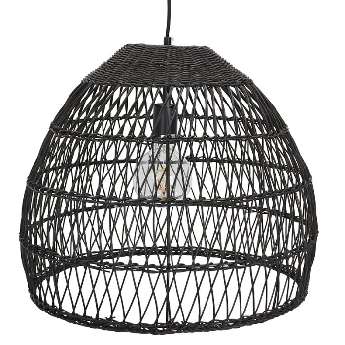Lampada a sospensione in rattan nera, Rosa