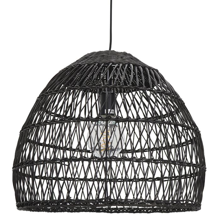 Lampada a sospensione in rattan nera, Rosa