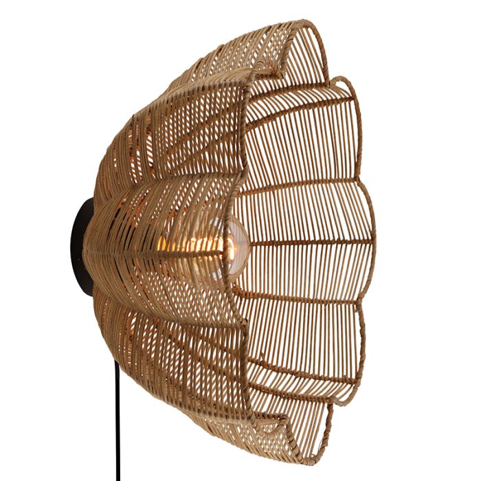 Applique da parete in rattan marrone, Heather, con interruttore