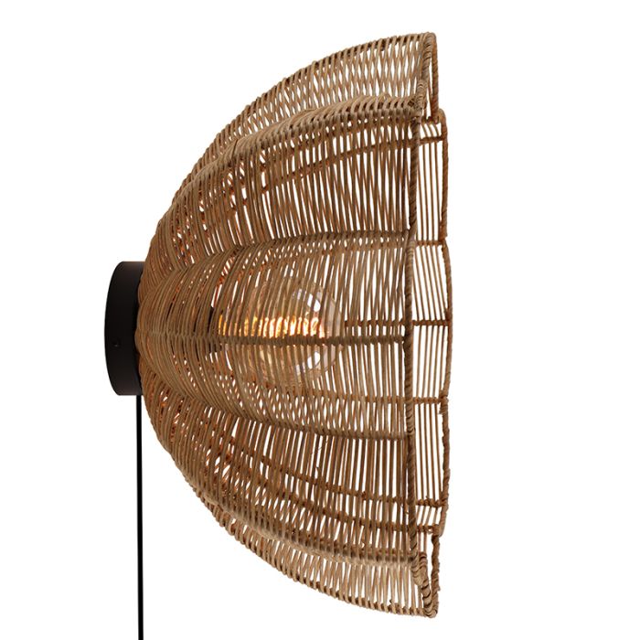 Applique da parete in rattan marrone, Heather, con interruttore