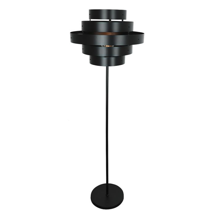 Lampada da terra nera rustica, Jana, con interruttore