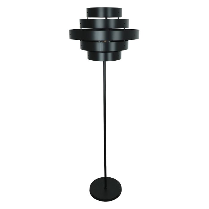 Lampada da terra nera rustica, Jana, con interruttore