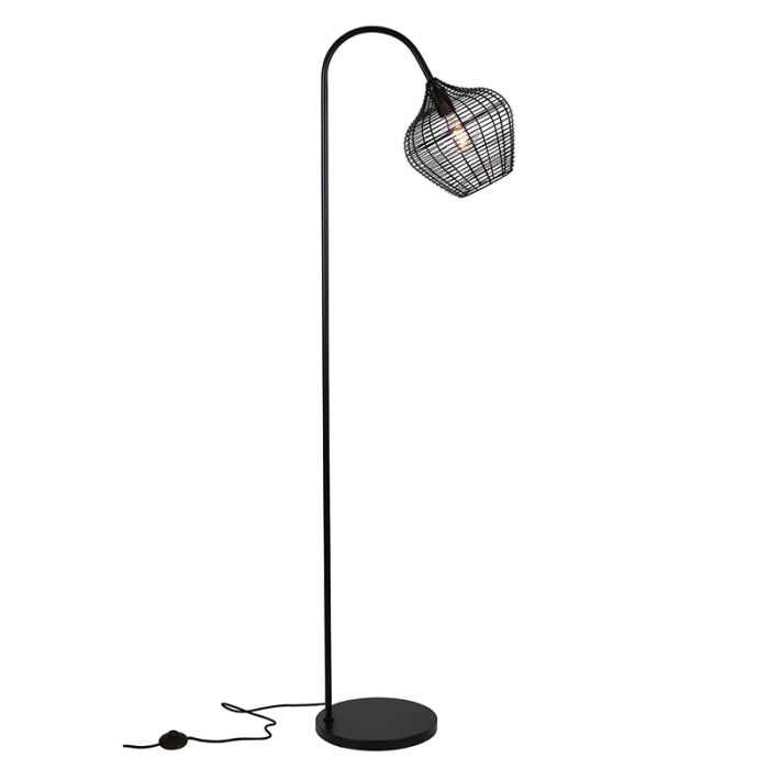 Lampada da terra nera industriale, Pepita, con interruttore