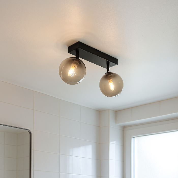 Lampada da soffitto da bagno nera moderna, Amer, IP44