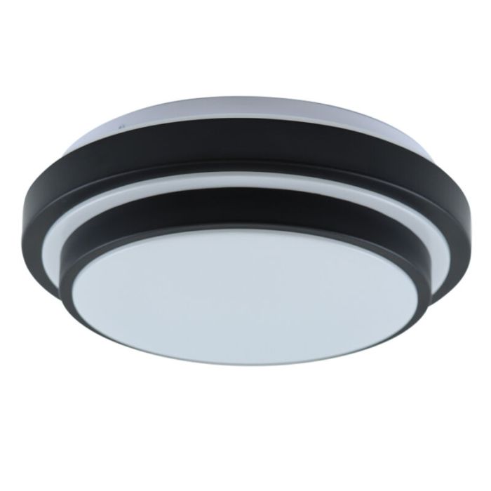 Lampada da soffitto da bagno nera moderna, Jaro, 12W, 3000K LED, IP44