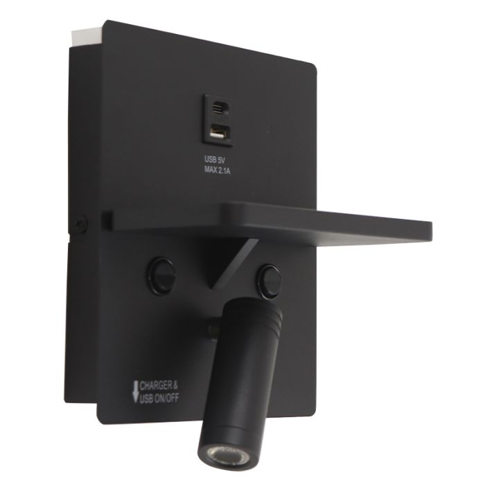 Applique da parete nera moderna, Isabella, 3W, 3000K LED, con interruttore