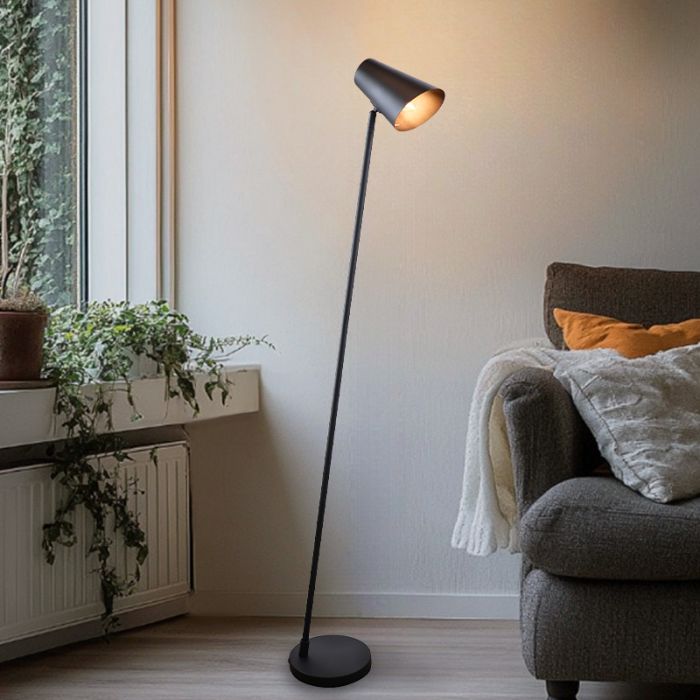 Lampada da terra nera moderna, Taro, con interruttore
