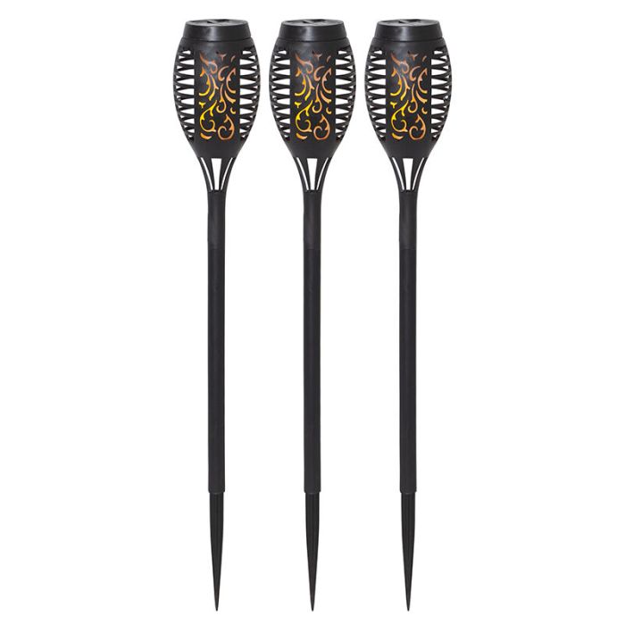 Set di 3 torce da giardino solari Ambra, con effetto fiamma