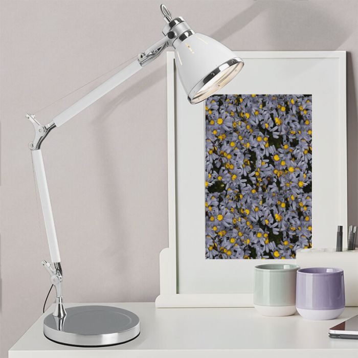 Lampada da scrivania cromata design, Luuke, con interruttore