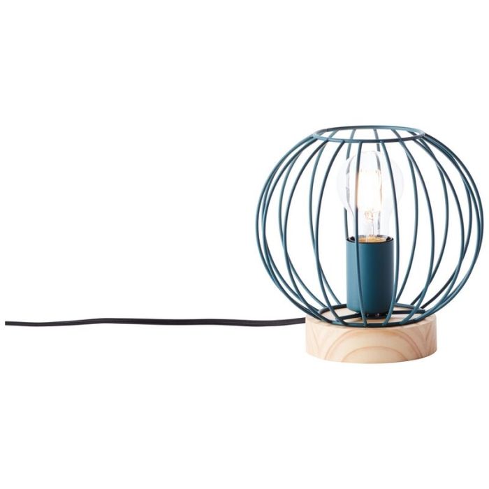 Lampada da tavolo in legno blu, Donato, con interruttore
