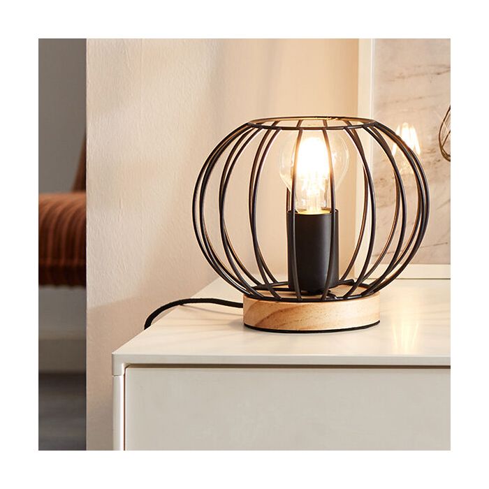 Lampada da tavolo in legno nera, Donato, con interruttore