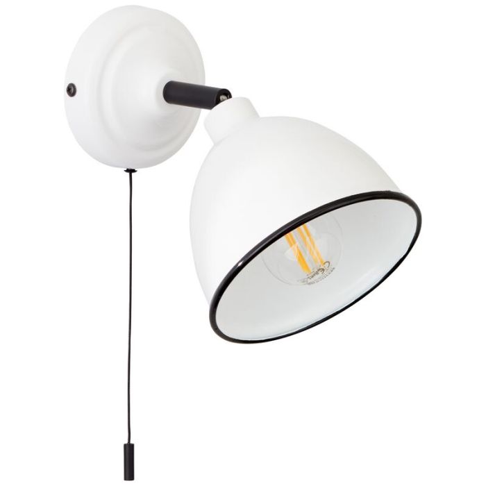 Faretto da parete bianco classico, Anouk, con interruttore a strappo