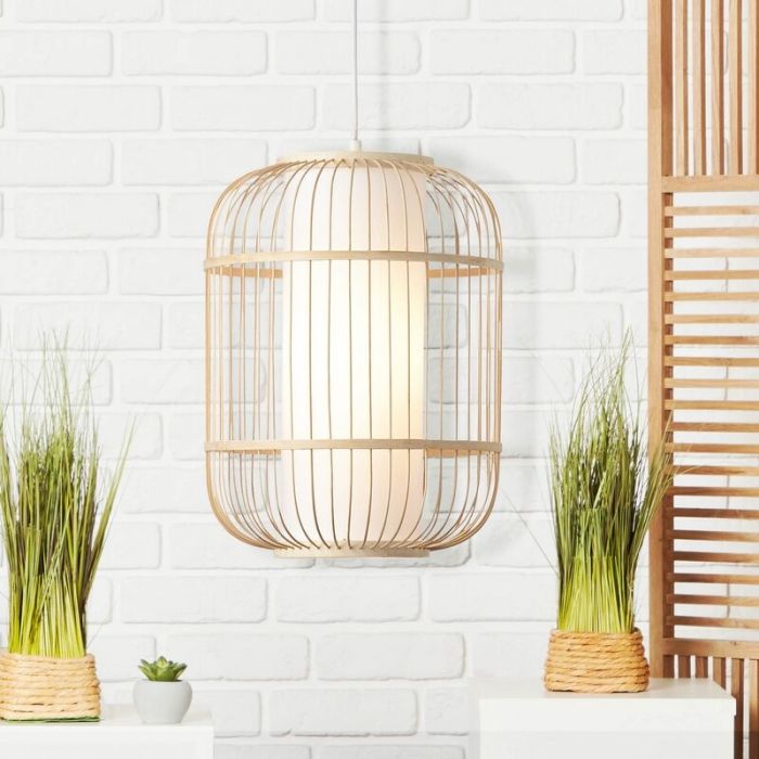 Lampada a sospensione in legno bianca, Hans