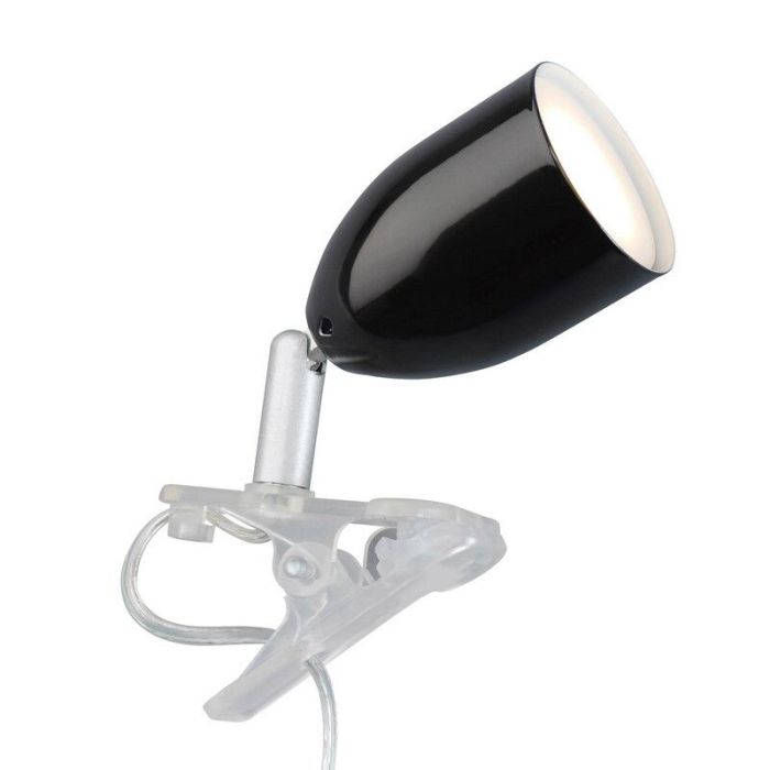 Faretto con pinza nero in plastica, Keke, con interruttore